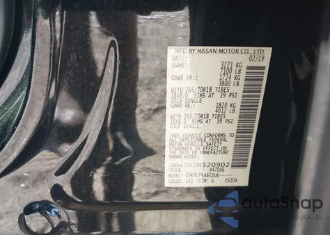 2019 Nissan Titan Sv из США, поврежденный, VIN 1N6AA1EK2KN520902